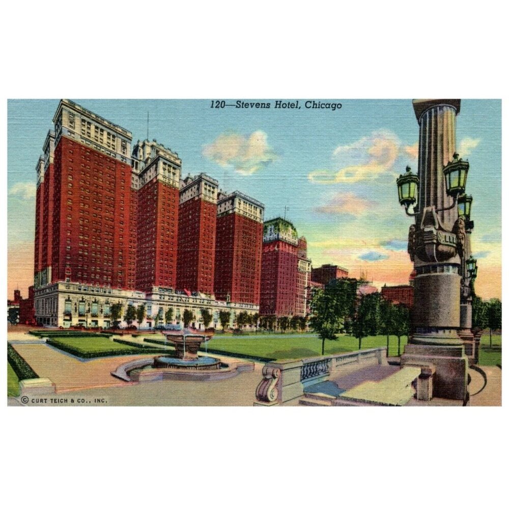 Postcard 1950 Chrome era Stevens Hotel Chicago